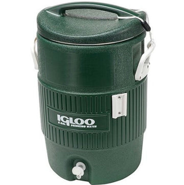 Igloo 10 Gallon Green Cooler on a rugged job site for cold, clean water