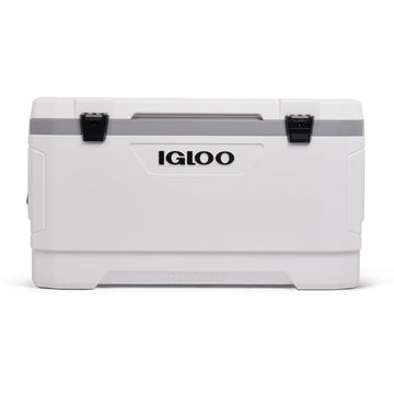 Igloo 100 Qt Latitude Marine Cooler front view shows rugged, UV-protected shell for outdoor use.