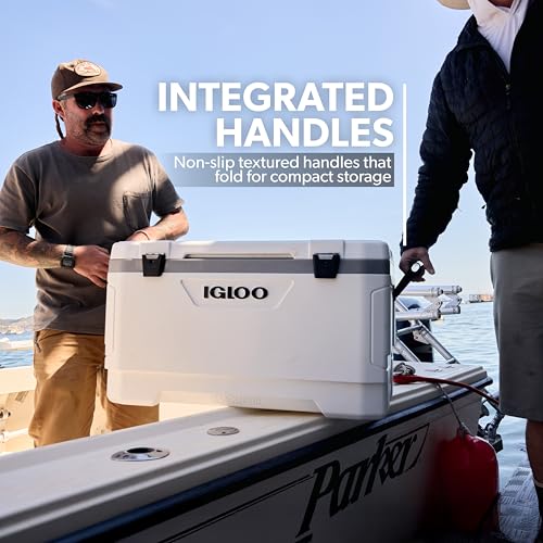 Igloo 100 Qt Latitude Marine cooler with open lid demonstrates easy access during picnics.