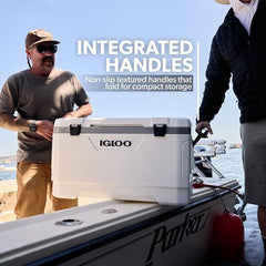 Igloo 100 Qt Latitude Marine cooler with open lid demonstrates easy access during picnics.