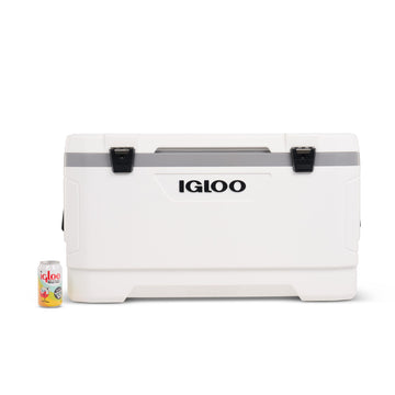 Igloo cooler with mobility-friendly design ready for outdoor transportation.