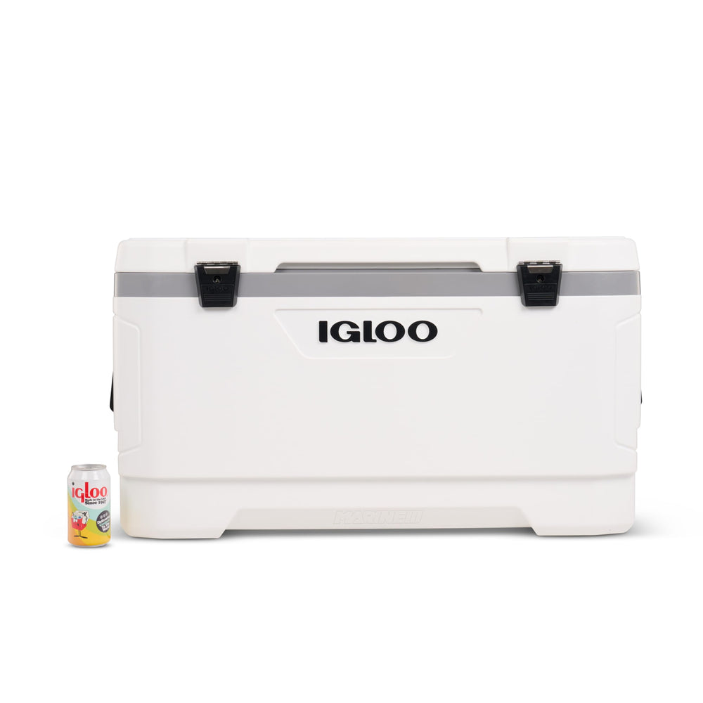 Igloo cooler with mobility-friendly design ready for outdoor transportation.