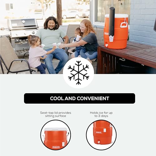 Igloo camping cooler with durable handles for easy carrying.