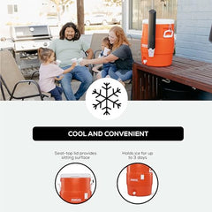 Igloo camping cooler with durable handles for easy carrying.