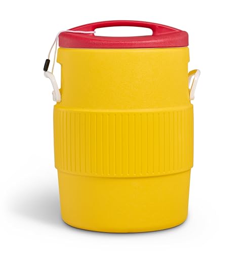 Igloo 10Gal water jug with cup dispenser bracket for organized serving.