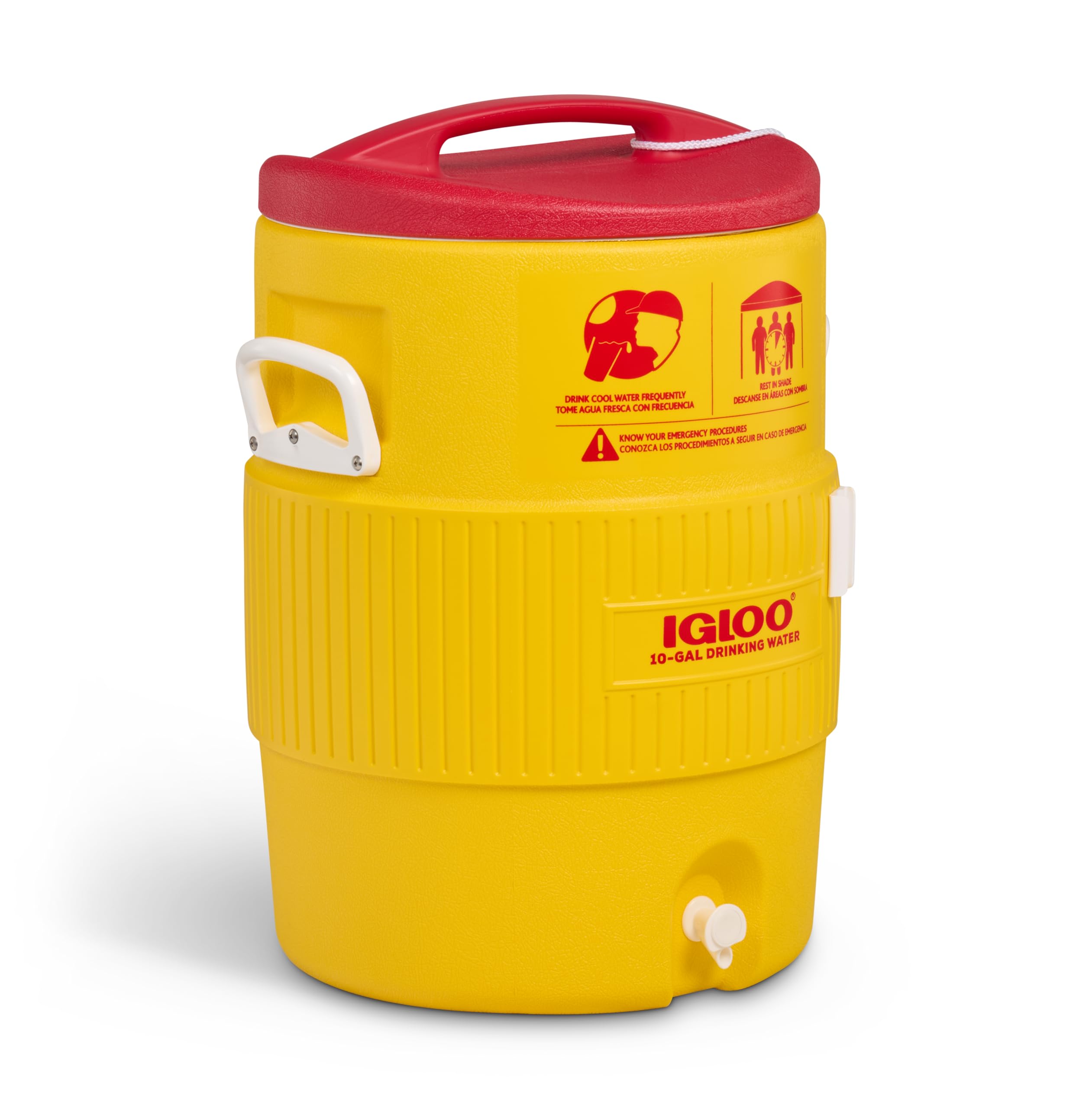 Igloo 10Gal water jug with lid secures on-site use and transport.
