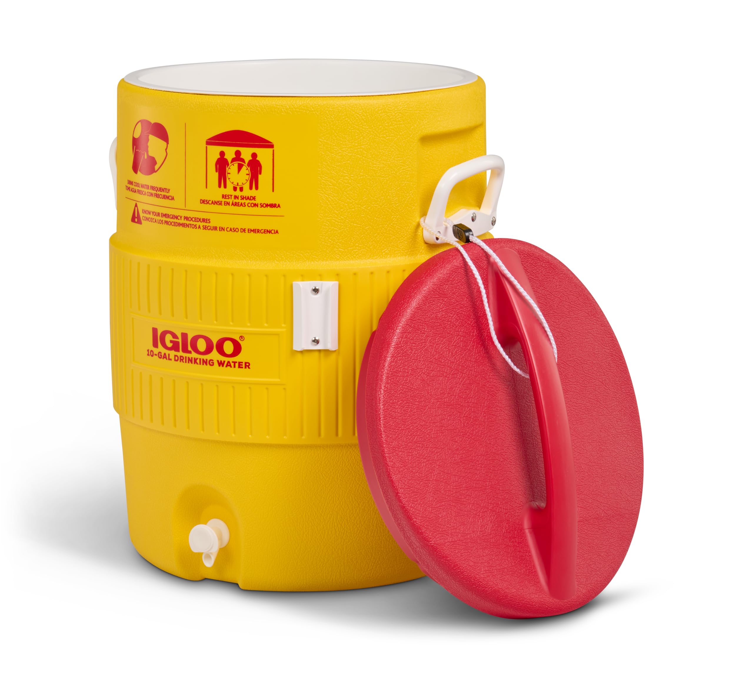Igloo 10Gal water jug wide mouth for easy filling and cleaning.