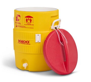 Igloo 10Gal water jug wide mouth for easy filling and cleaning.
