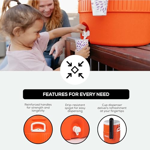 Igloo large-button spigot enables easy dispensing, even with gloves.