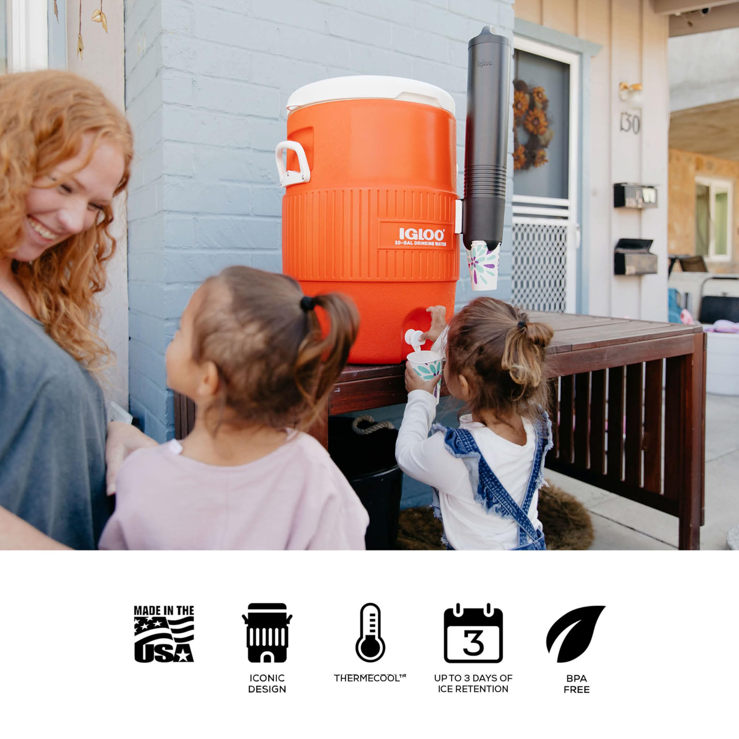 Igloo recessed drip-resistant spigot for cleaner pouring.