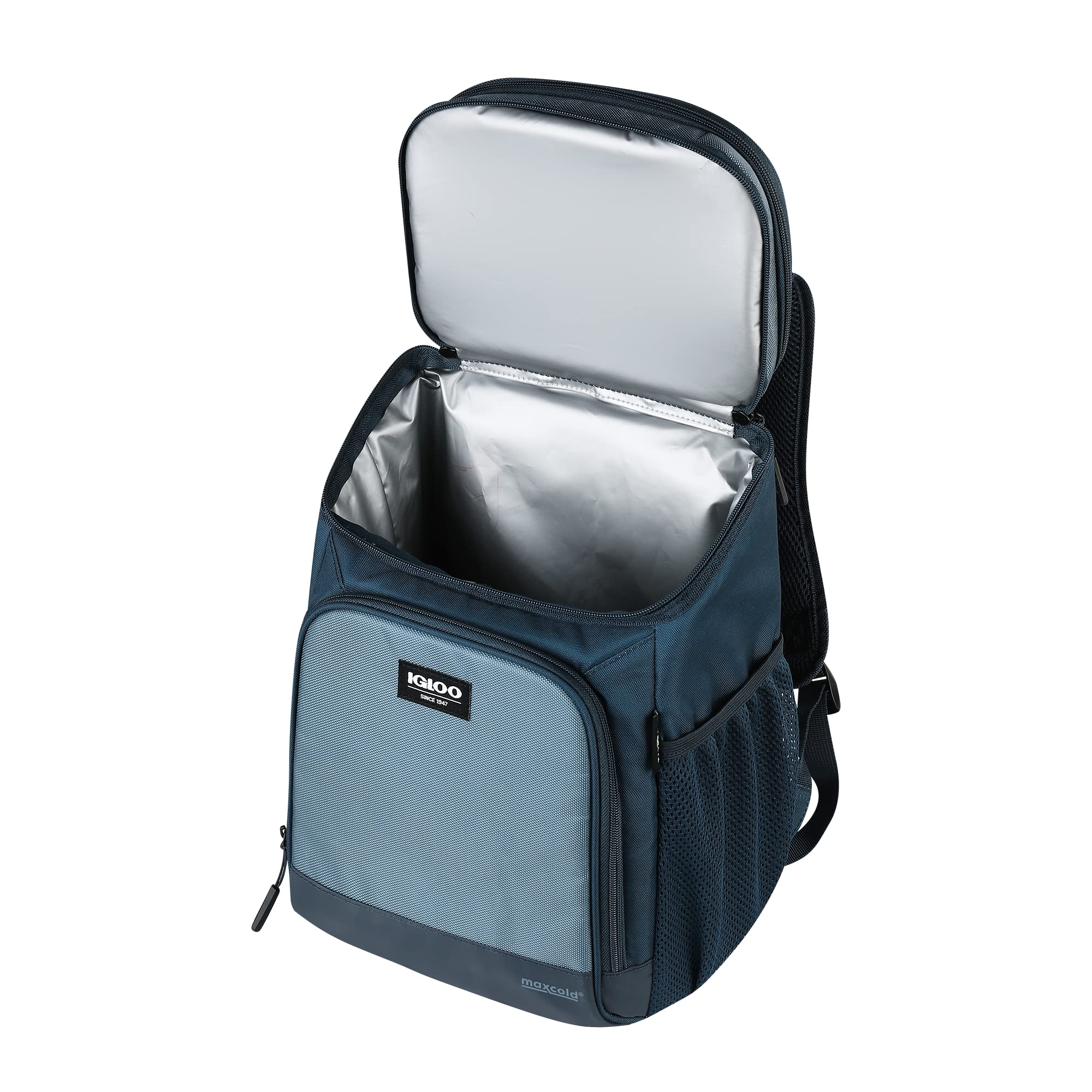 Igloo 18 Can Evergreen Blue Backpack open-top view reveals roomy insulated space