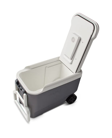 Igloo 35 Qt Versatemp cooler features durable wheels and tow handle.