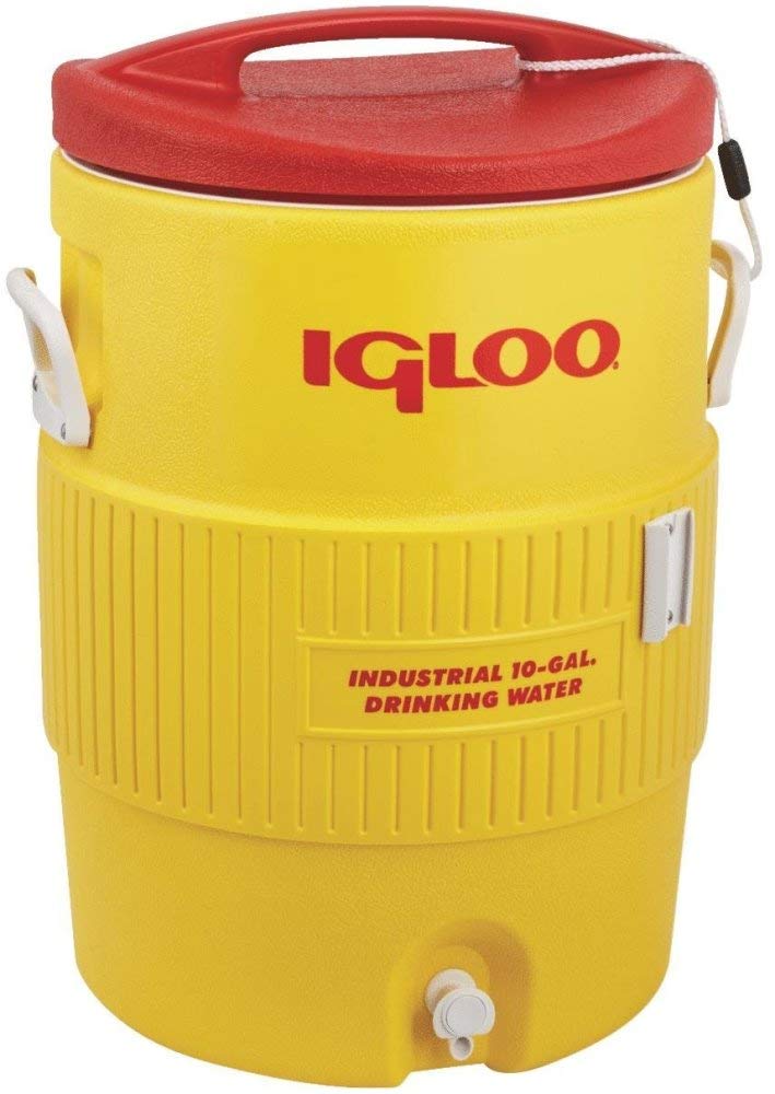 Igloo 4101 10-gallon water cooler, rugged industrial design for durable on-site hydration.