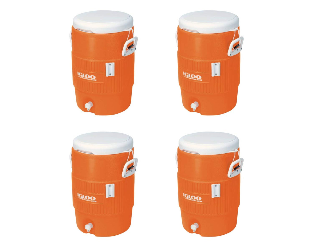 Igloo 5-Gallon Heavy-Duty Beverage Cooler in orange with easy-spout for outdoor serving