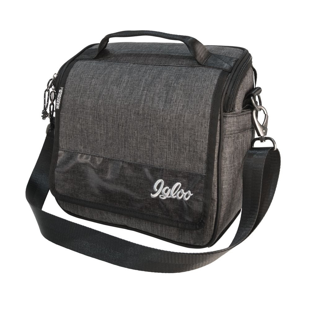 Igloo 5-quart ice chest in gray-black with handlebar attachments for on-the-go cooling.