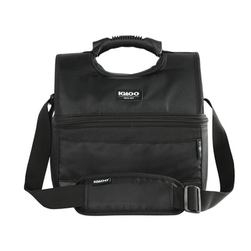 Igloo Black Evergreen 16 Can SoftSided Gripper Bag front view emphasizes portable cooling and rugged exterior.