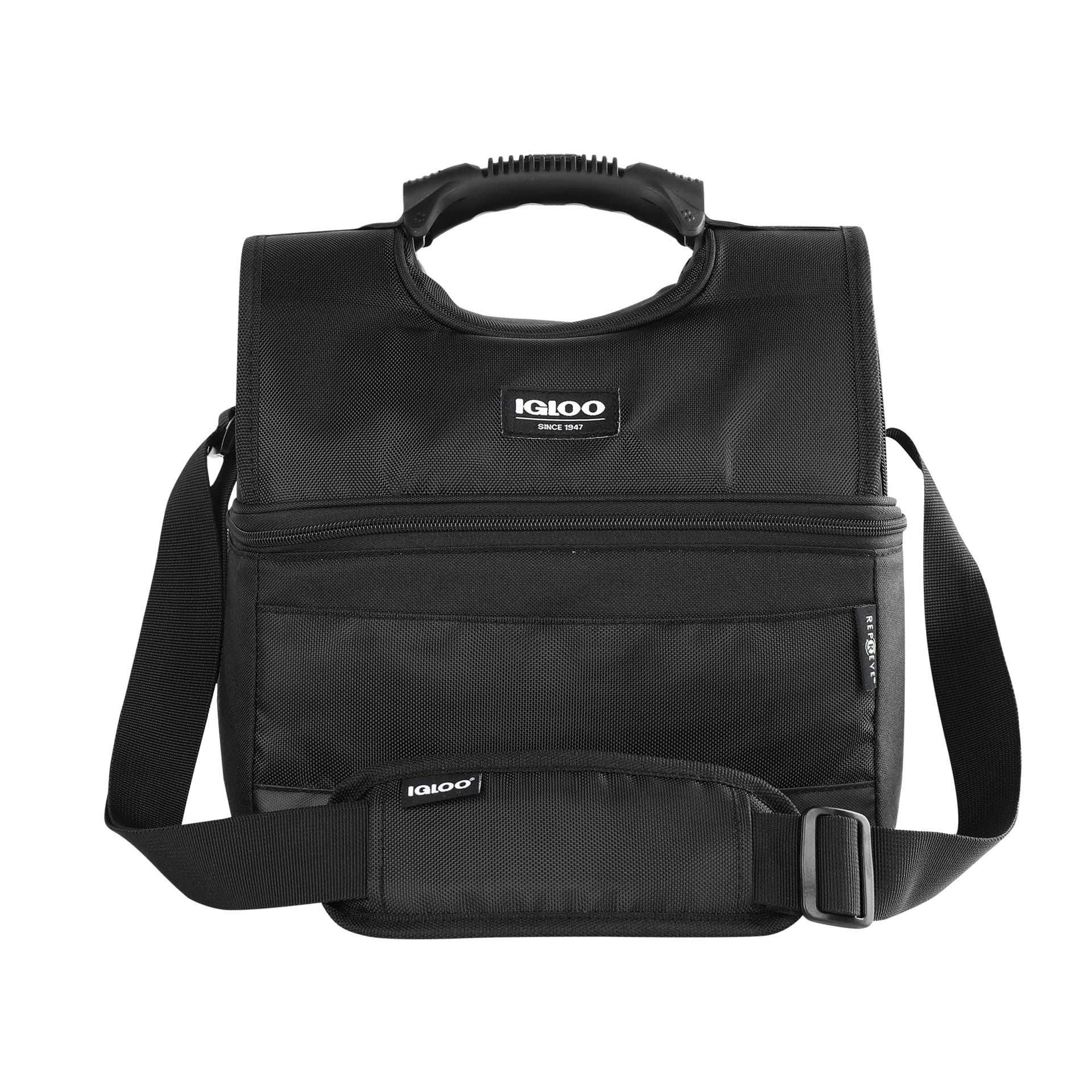 Igloo Black Evergreen 16 Can SoftSided Gripper Bag MaxCold insulation highlights cooling power.