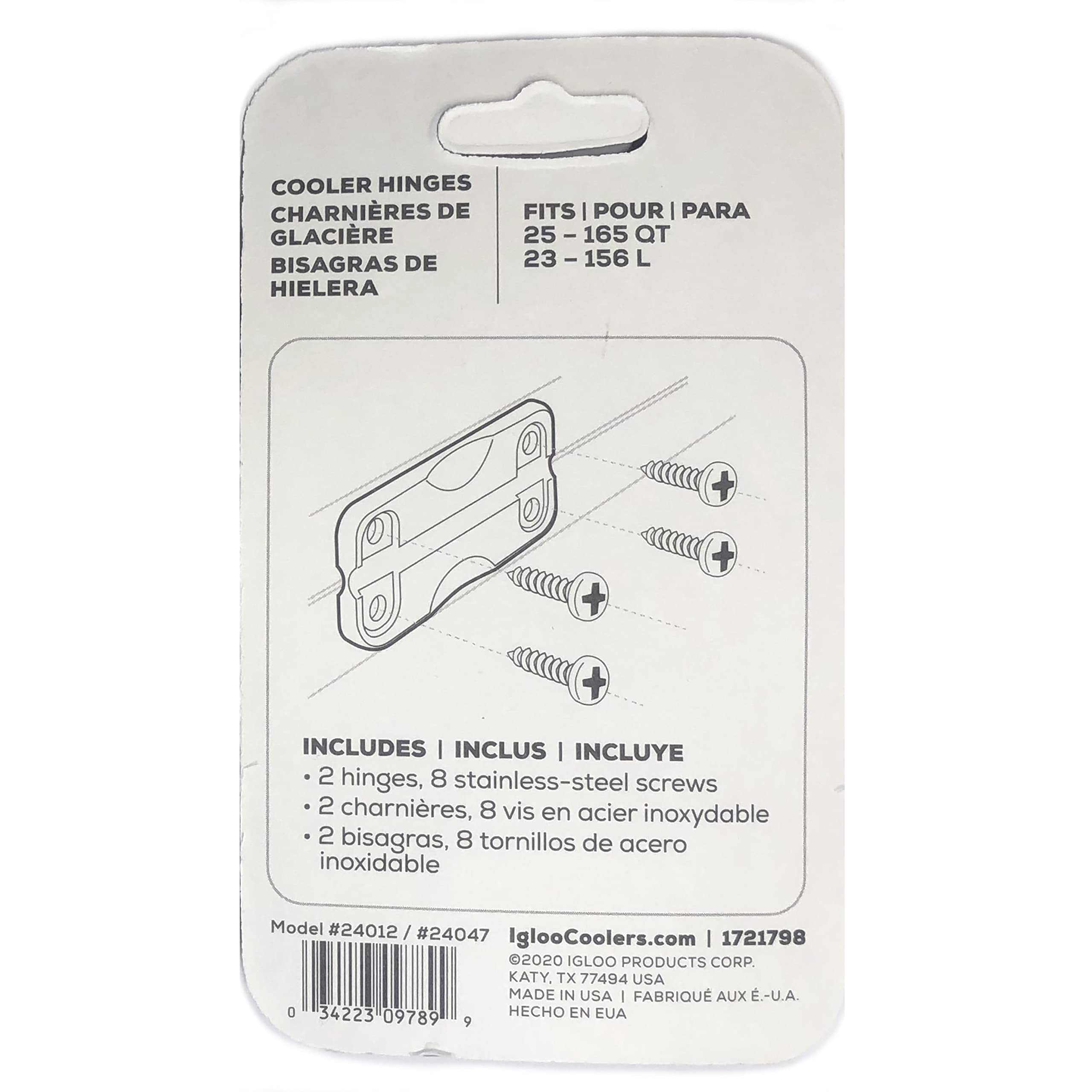 Hinges compatible with Igloo coolers from 25 to 165 quarts.
