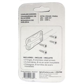 Hinges compatible with Igloo coolers from 25 to 165 quarts.