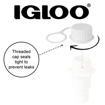 Igloo cooler threaded cap seals to prevent leaks during drainage