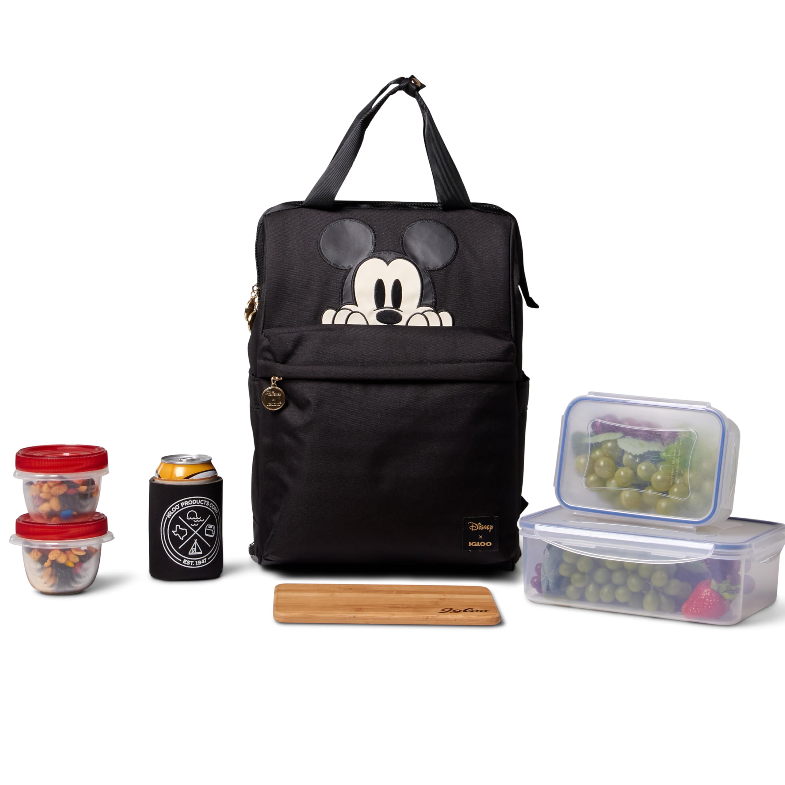 Igloo Disney Mickey Backpack Cooler in-use with beverages on the go