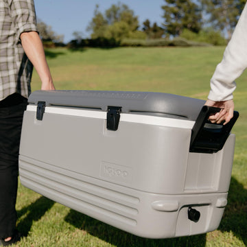 Igloo Gray Polar 120 Qt Cooler dual snap-fit latches keep the lid closed.