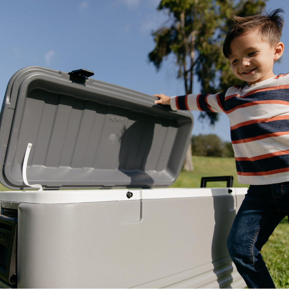 Igloo Gray Polar 120 Qt Cooler exterior design stands up to rugged outdoor use.
