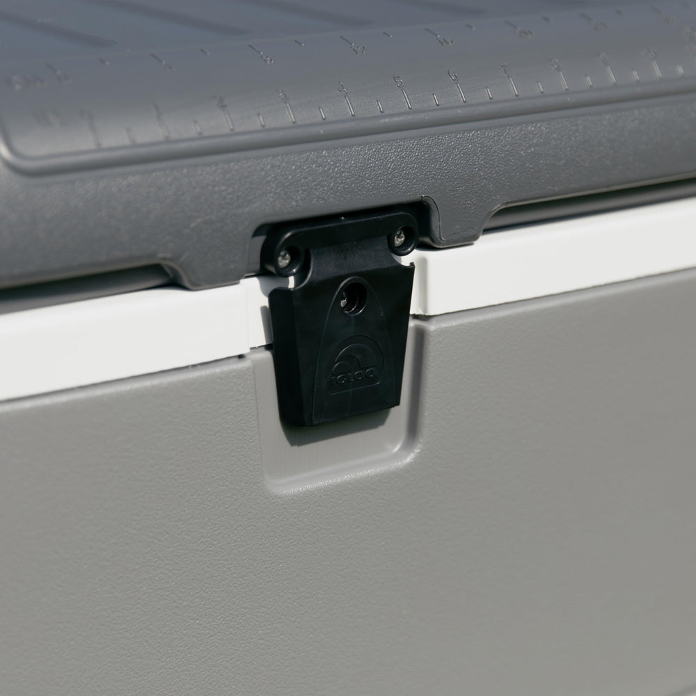 Igloo Gray Polar 120 Qt Cooler hose hookup area for easy draining.
