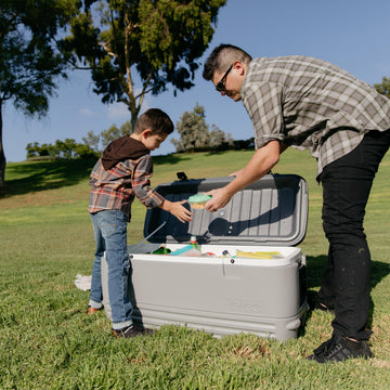 Igloo Gray Polar 120 Qt Cooler reinforced swing-up handles simplify secure transport.