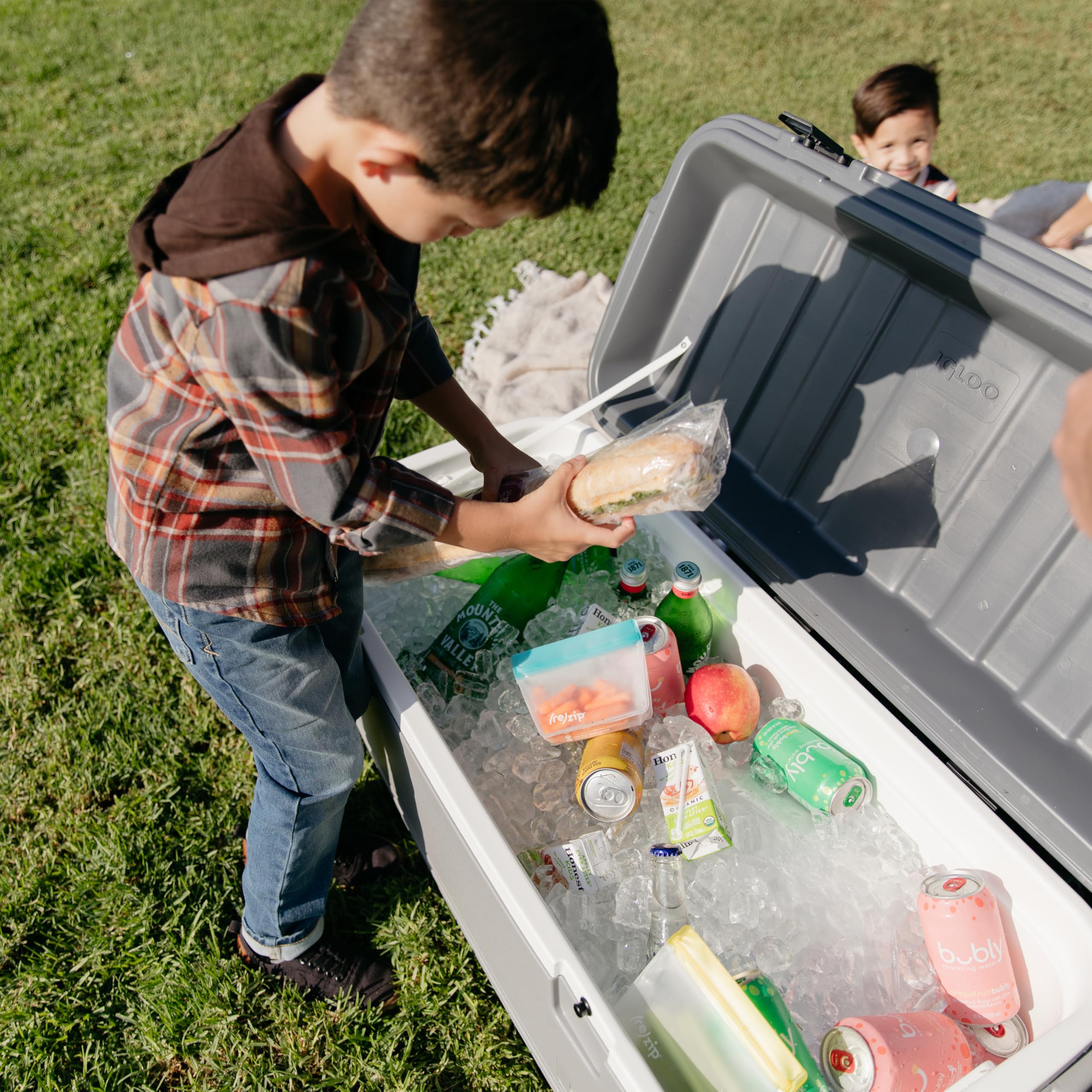 Igloo Gray Polar 120 Qt Cooler dual tie-down loop enables versatile securing.