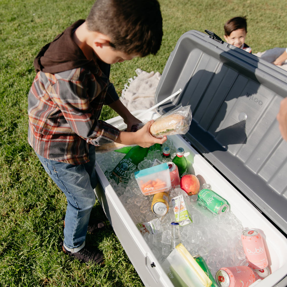 Igloo Gray Polar 120 Qt Cooler dual tie-down loop enables versatile securing.