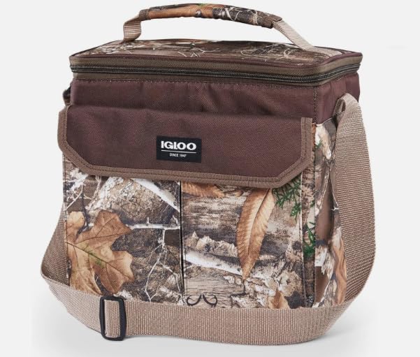 Igloo HLC12 Realtree Brown cooler outdoors, ideal for camping and picnics