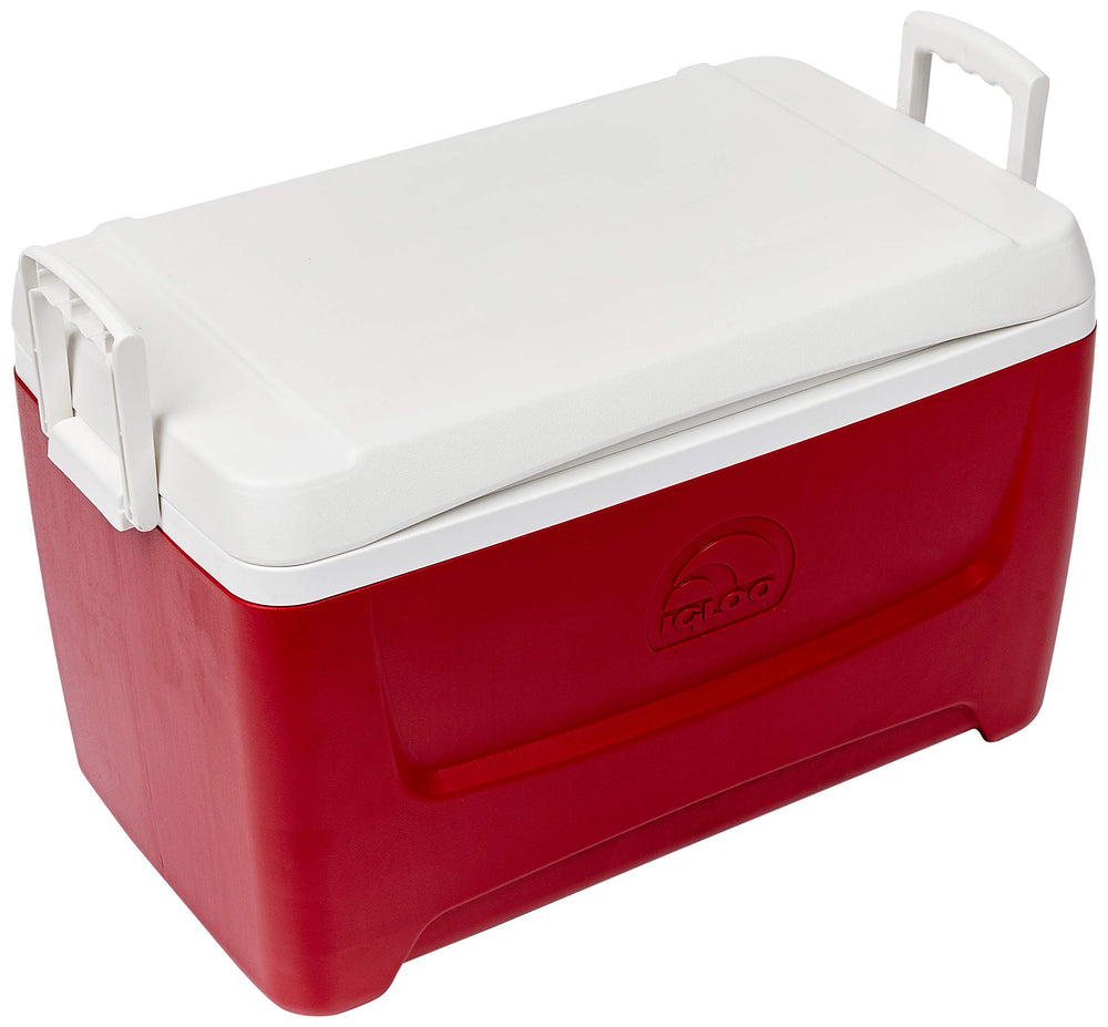 Igloo Island Breeze 48qt cooler with swing-up handles demonstrates portable outdoor use.