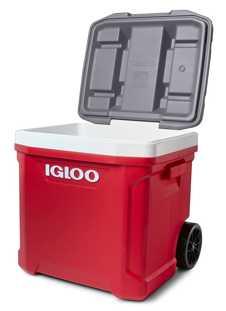 Igloo Latitude 60 Roller Ind Red interior showing organized storage space.