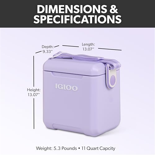 Igloo Lilac Breeze 11 Qt side with strap; hands-free transport on outings.