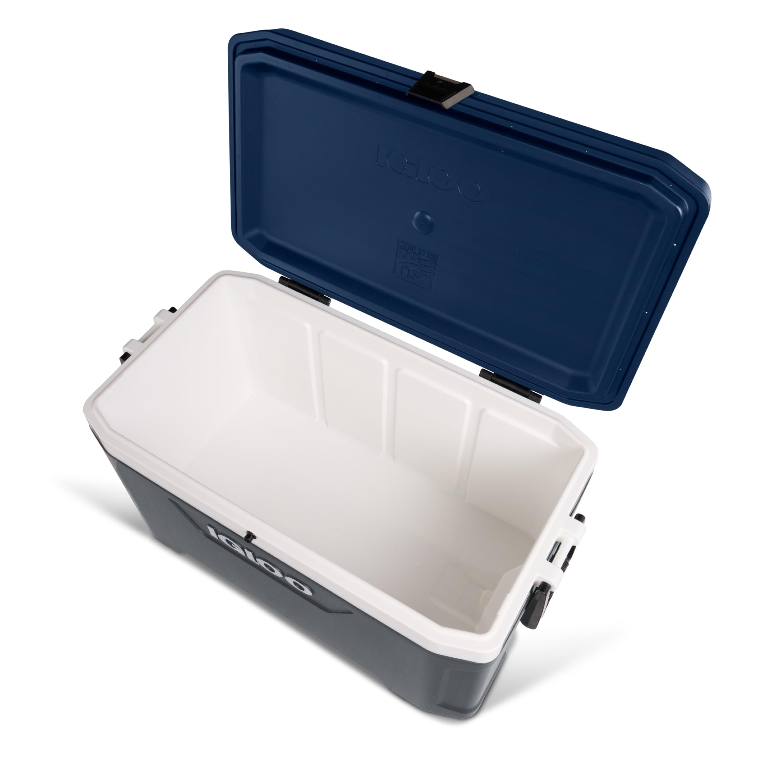 Igloo MaxCold cooler tie-down loop allows secure mounting for vehicles.