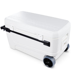 Igloo MaxCold Glide 110qt cooler side view with 168-can capacity for gatherings.