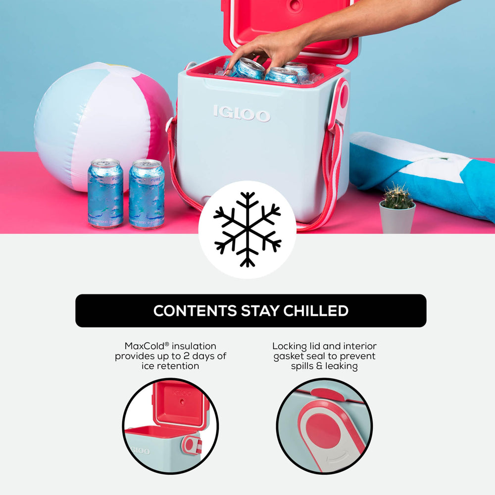 Igloo Mist 11 Qt Tag Along Too roomy interior fits sports drinks upright.