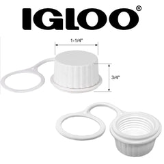Igloo plastic tether attached cap prevents loss during transport