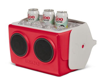 Igloo Playmate Kool Tunes ten-hour playtime highlights extended outdoor listening.