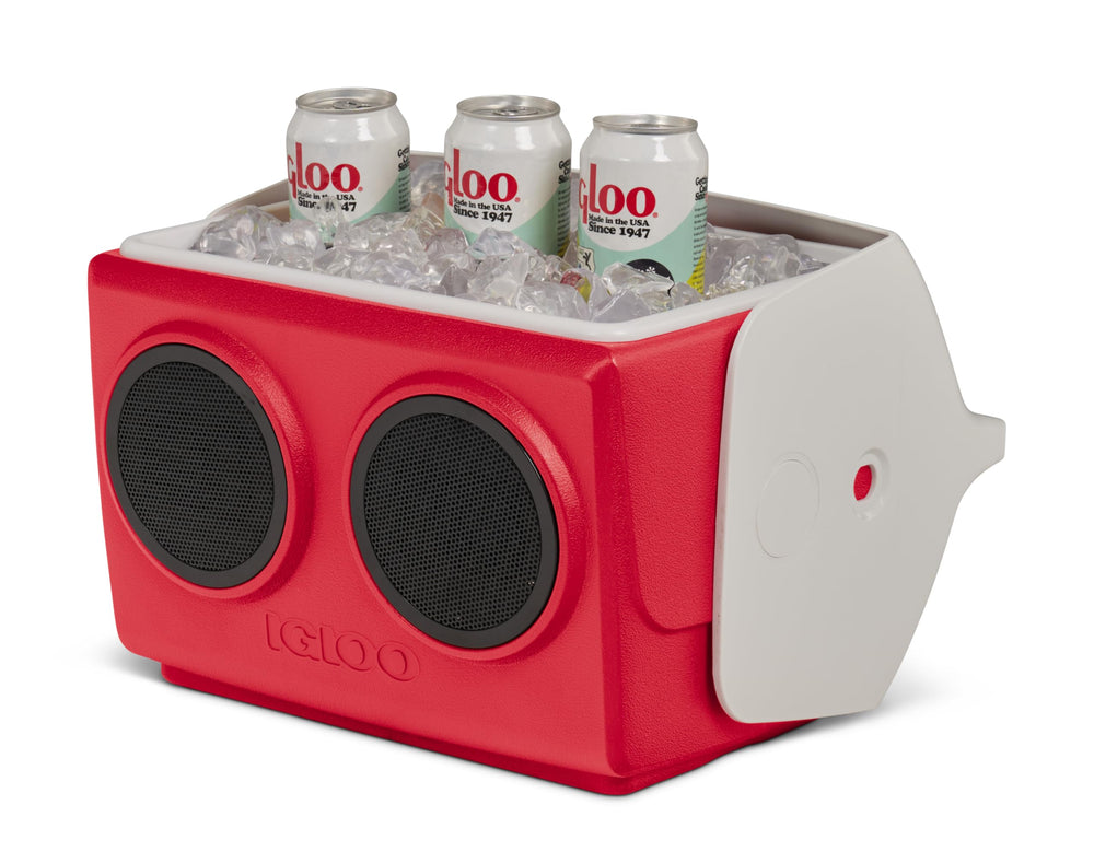 Igloo Playmate Kool Tunes ten-hour playtime highlights extended outdoor listening.