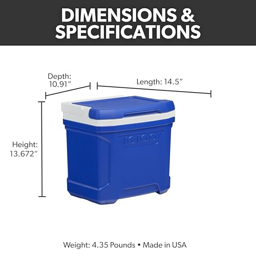 Igloo 12-16 Qt cooler side angle illustrates tall bottle compatibility and space efficiency.