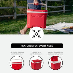 Igloo Profile II red bail handle folded for flat stacking and storage
