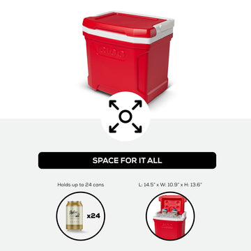 Igloo Profile II red interior with vertical profile fits tall bottles