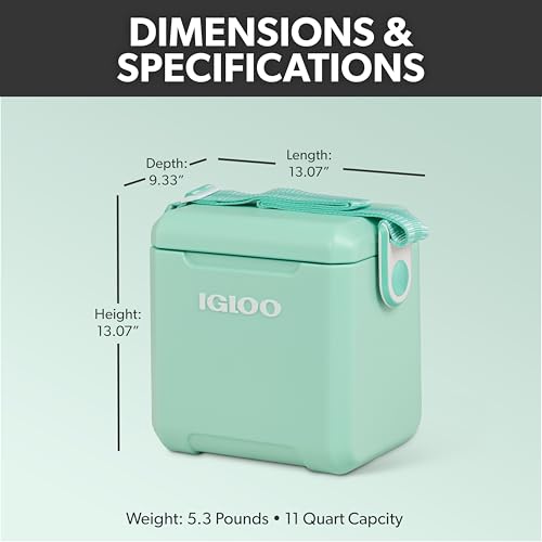 Igloo Tag-Along Too Seafoam cooler lid seal prevents spills during travel.