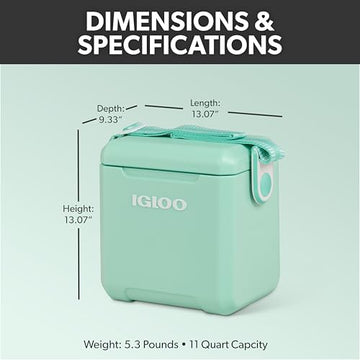 Igloo Tag-Along Too Seafoam cooler lid seal prevents spills during travel.