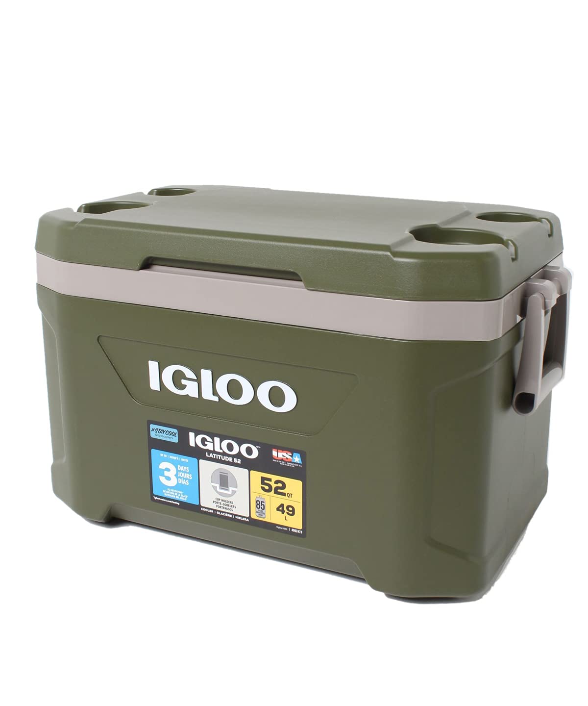 Igloo Sportsman Latitude 52 front view cooler, ideal for outdoor trips.