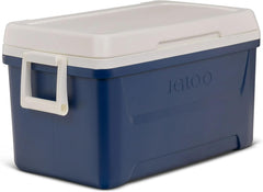 Igloos 48-quart cooler side view with swing-up handles for easy transport on camping trips