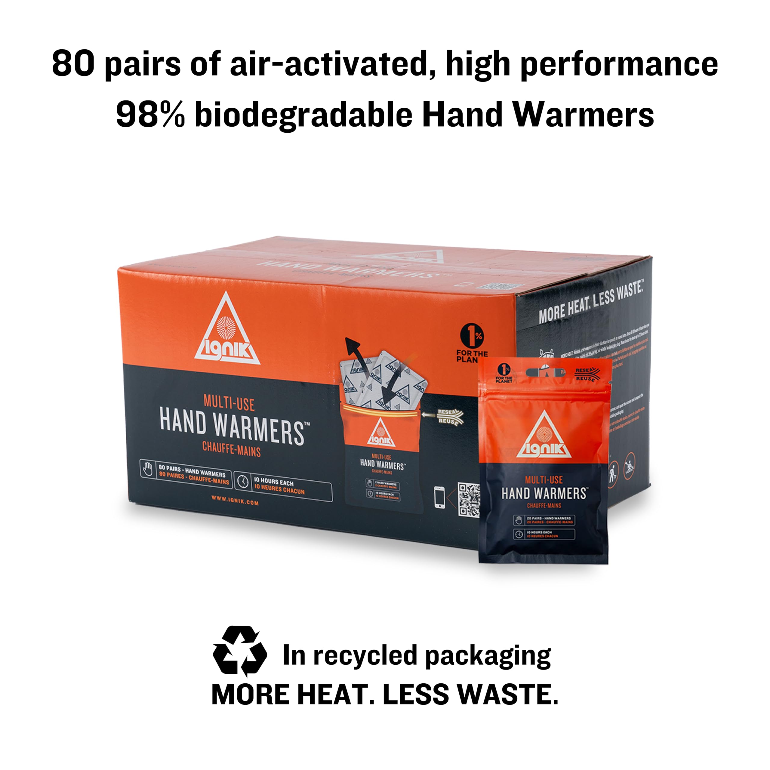 Ignik hand warmers provide up to 10 hours of heat per warmer for long hikes