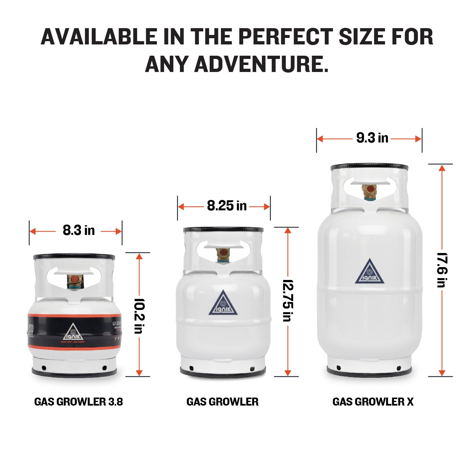 Ignik refillable gas growler in camper kitchen scene with portable fuel option.